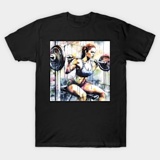 Artistic illustration of a woman lifting weights in the gym T-Shirt